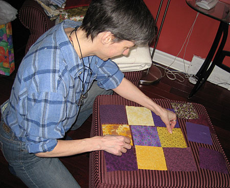 Sinead evaluating colour options.