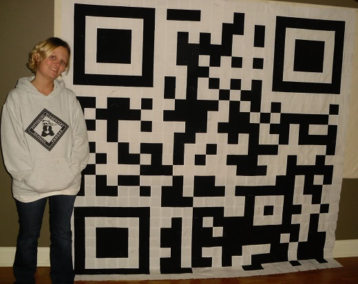 bea and barcode quilt top