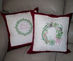 Embroidered Christmas Wreath Pillows