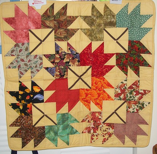 3dRose Contemporary Colorful Folk Art Fall Leaves Pattern - Quilt Squares  (qs-370194-10)