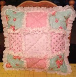 Aqua and Pink Rag Quilted Pillow